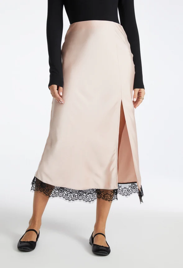 Satin Lace Midi Skirt - Image 3