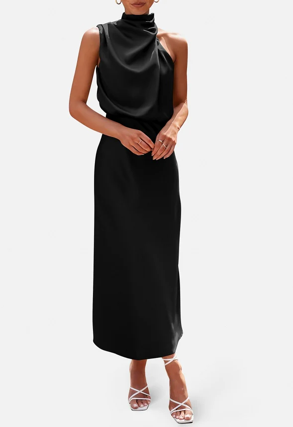 Satin Mock Neck Cocktail Maxi Dress - Image 2