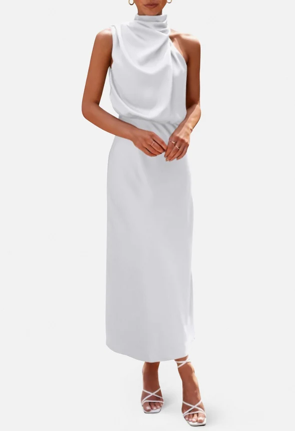 Satin Mock Neck Cocktail Maxi Dress - Image 2
