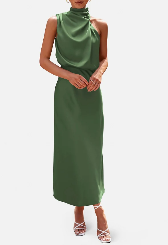 Satin Mock Neck Cocktail Maxi Dress - Image 2