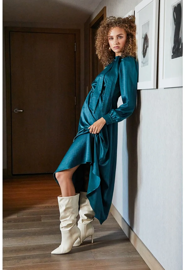 Satin Neck Tie Midi Dress - Image 6