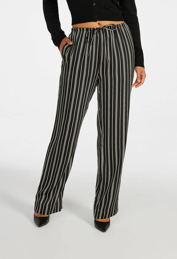 Satin Striped Wide Leg Pants - Image 3