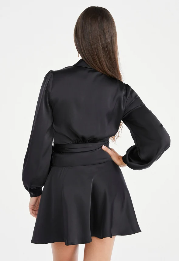 Satin Wrap Mini Dress - Image 2
