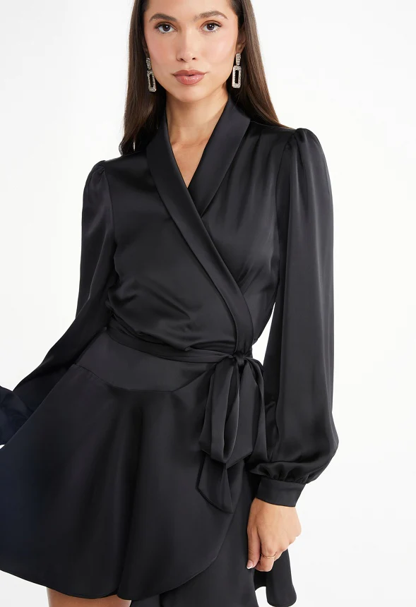 Satin Wrap Mini Dress - Image 3