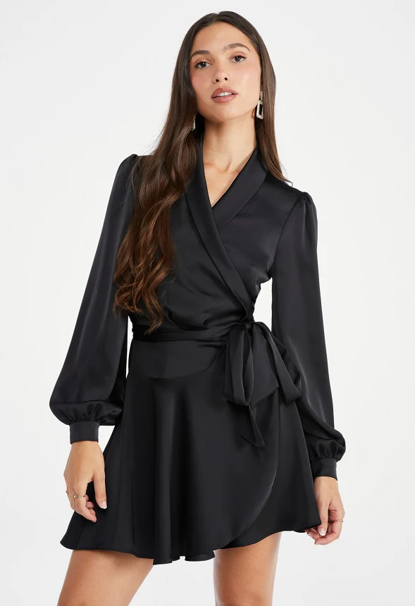 Satin Wrap Mini Dress - Image 4
