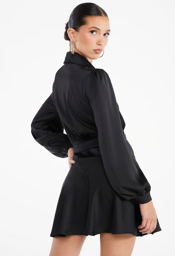 Satin Wrap Mini Dress - Image 5
