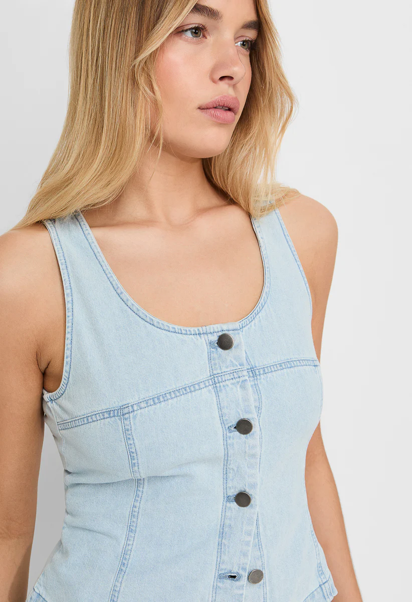 Denim Scoop Neck Vest - Image 4