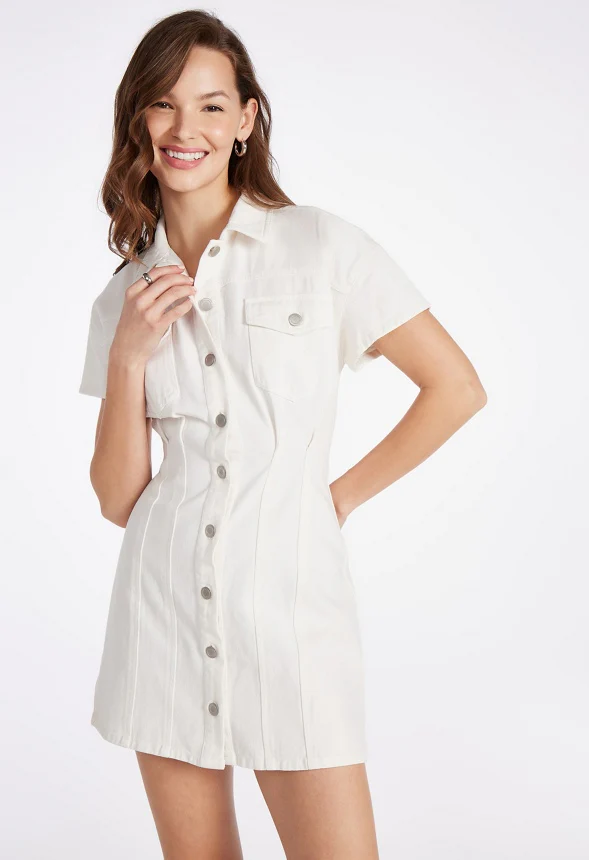 Seamed Denim Mini Dress - Image 4