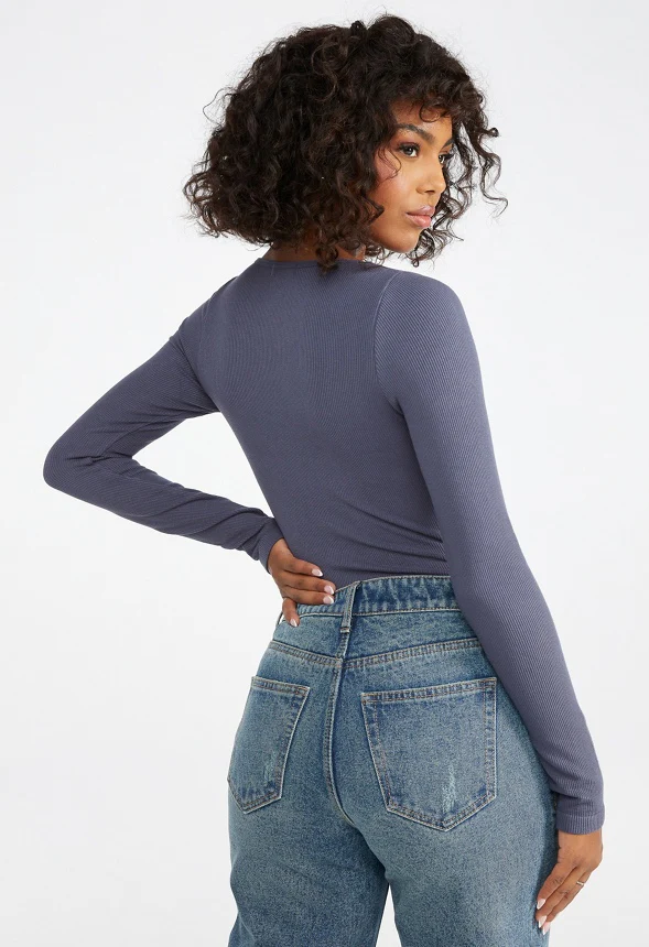 Seamless Long Sleeve Ribbed Bodysuit - Image 2