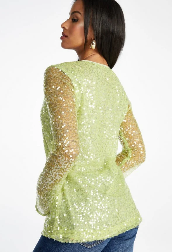 Sequin Tie Front Top - Image 2
