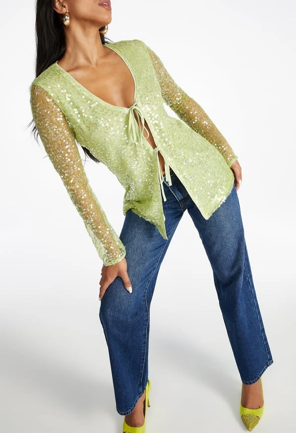 Sequin Tie Front Top - Image 5