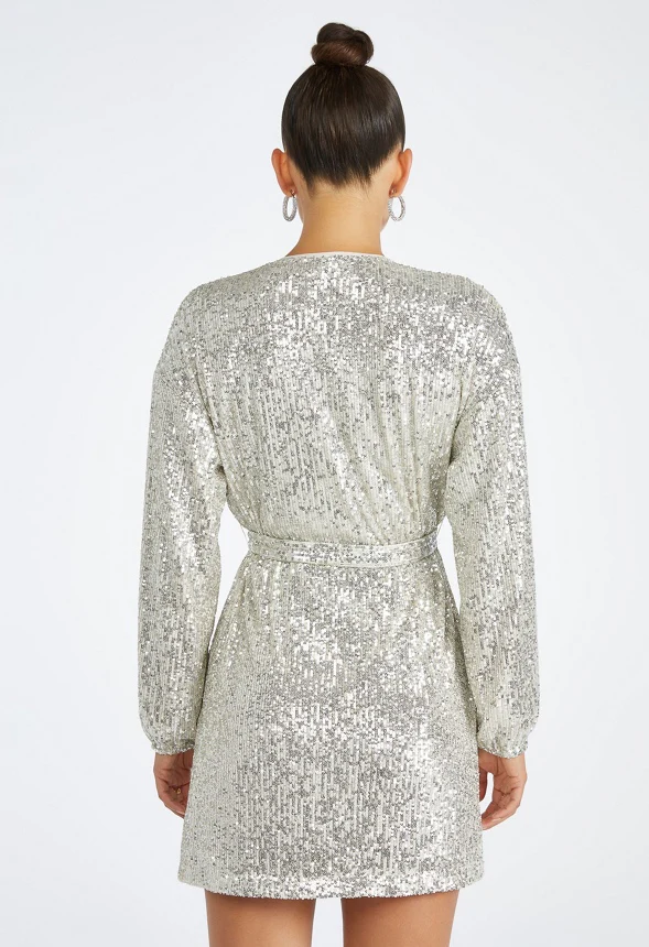 Sequin Wrap Mini Dress - Image 3