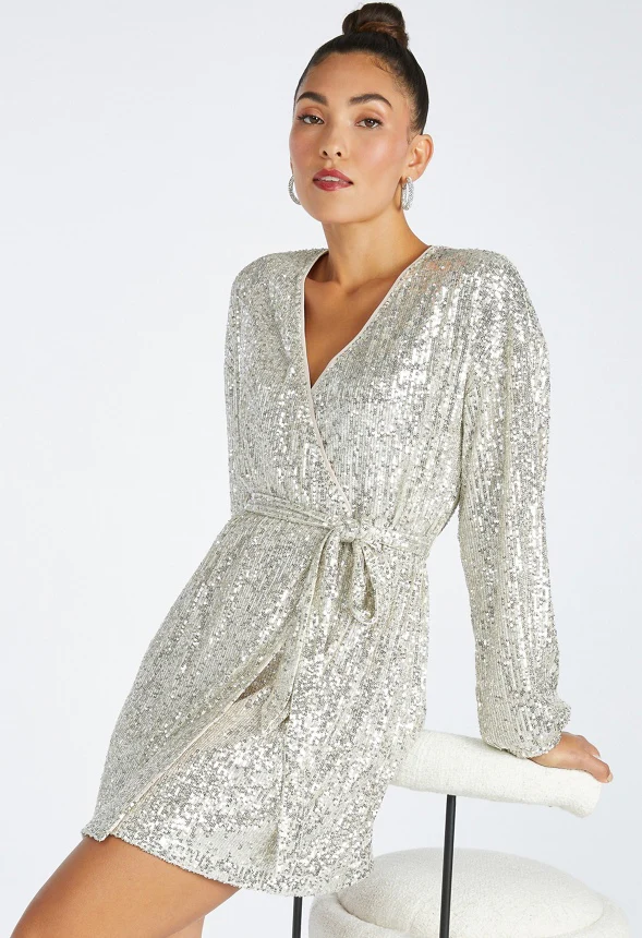 Sequin Wrap Mini Dress - Image 4