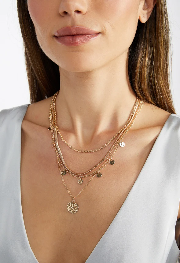Shay Layered Mix Chain Necklace With Molten Disc Drops
