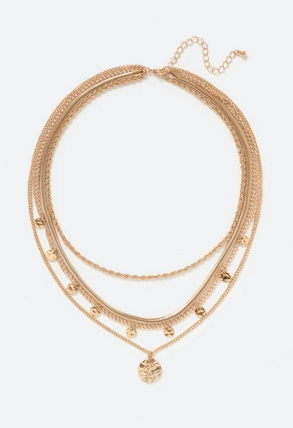 Shay Layered Mix Chain Necklace With Molten Disc Drops - Image 2