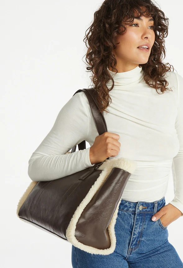 Shearling Trimmed Tote Bag - Image 2