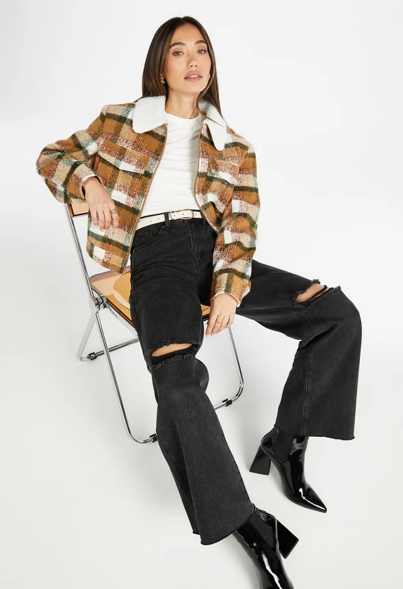 Sherpa Collar Flannel Jacket - Image 2