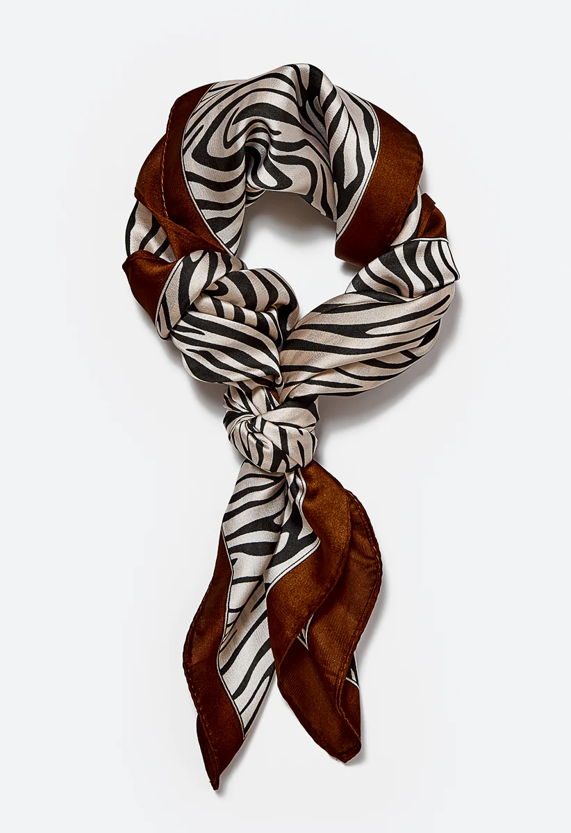 Sia Zebra Print Silk Like Square Scarf - Image 3