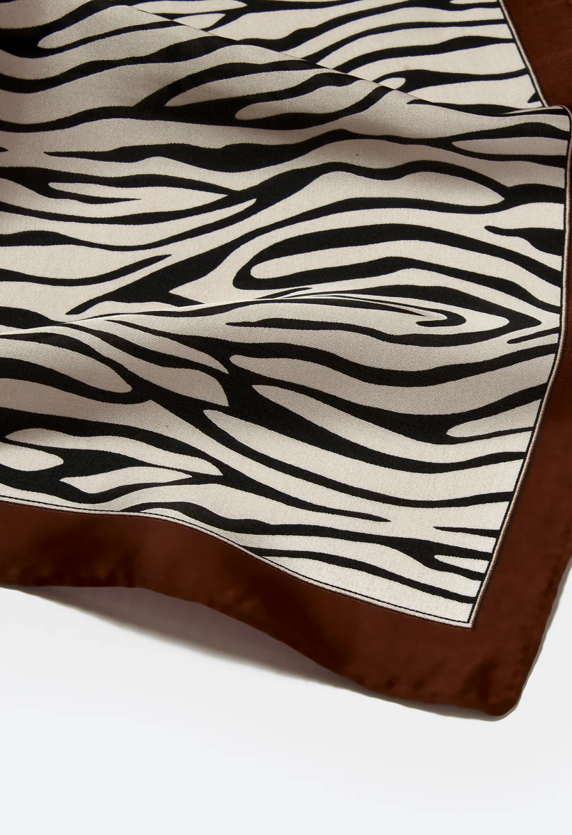 Sia Zebra Print Silk Like Square Scarf - Image 4