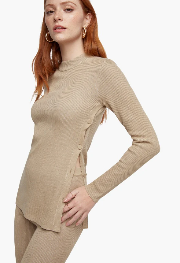 Side Button-Up Long Sleeve Top - Image 2