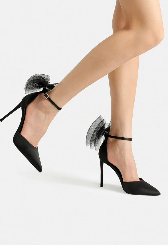 Silky Pointed Toe Bow Stiletto Heel Pump - Image 2
