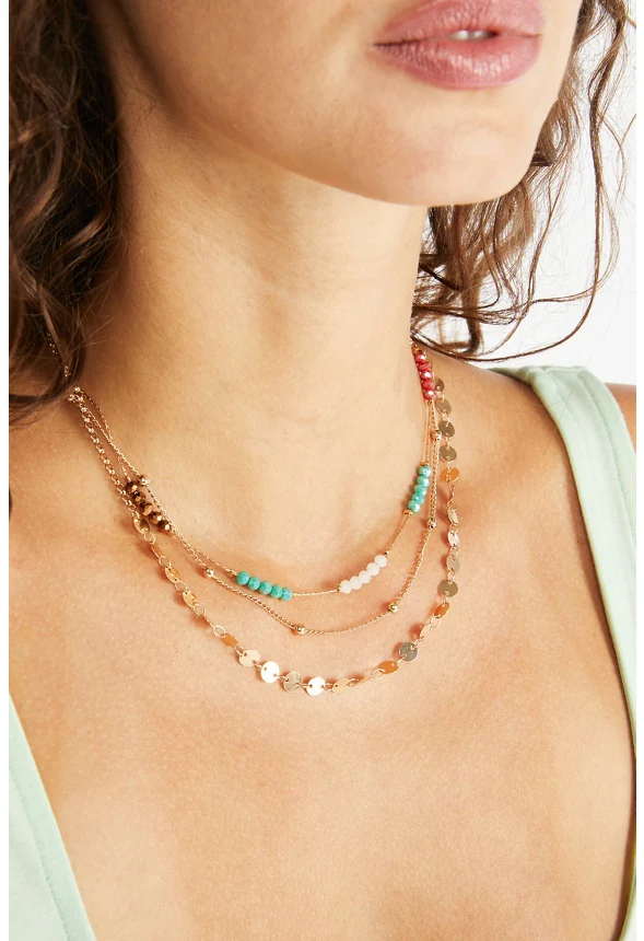 Skyla Beads and Chain Layered Necklace - Image 4
