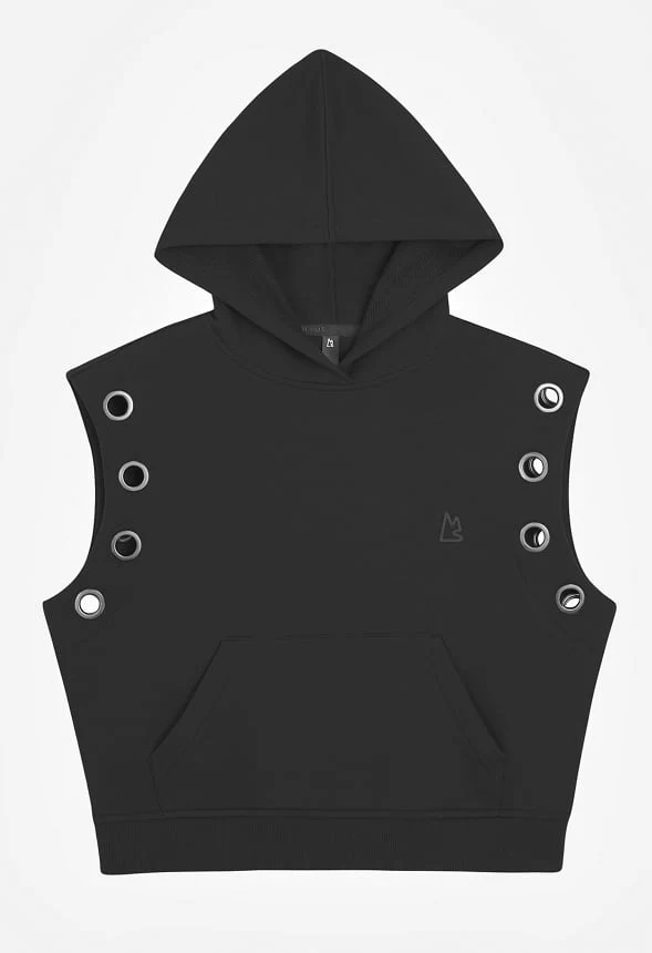Sleeveless Fitted Grommet Hoodie - Image 5
