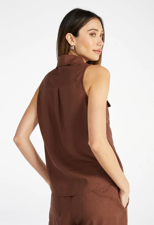 Sleeveless Linen Utility Shirt - Image 2