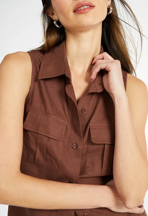 Sleeveless Linen Utility Shirt - Image 3
