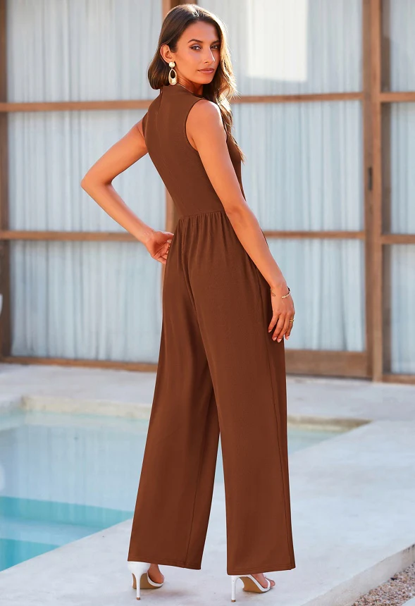 Sleeveless Mock Neck Wide Leg Jumpsuit - Image 2