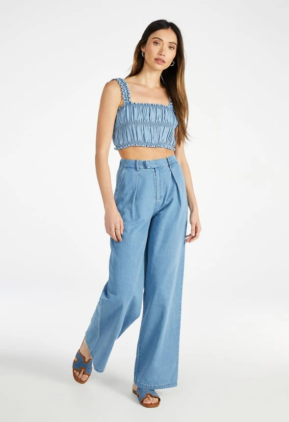 Smocked Denim Crop Tank - Image 4