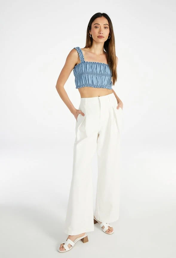 Smocked Denim Crop Tank - Image 5