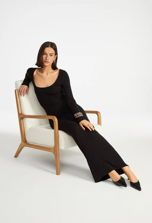 Square Neck Long Sleeve Maxi Dress - Image 5