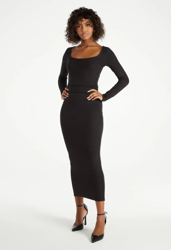 Square Neck Long Sleeve Maxi Dress - Image 6