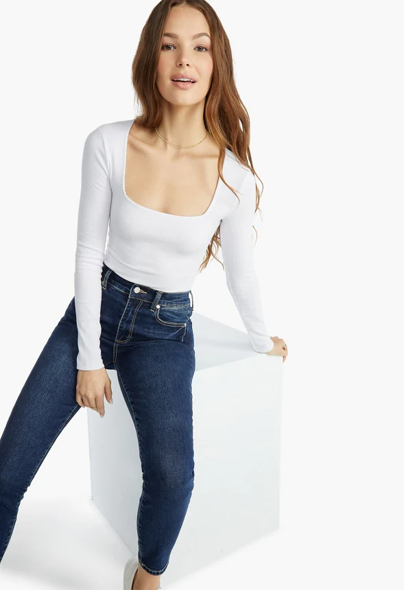 Long Sleeve Square Neck Rib Bodysuit - Image 2