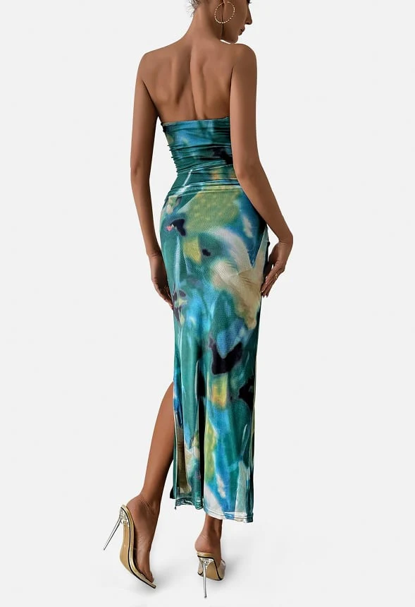Strapless Bodycon Slit Maxi Dress - Image 2