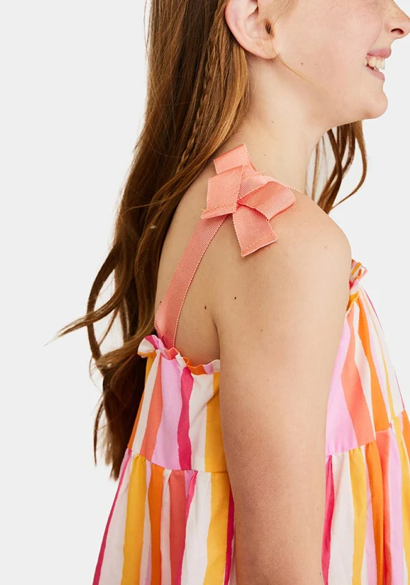 Striped Bow Strap Tiered Dress - Image 2