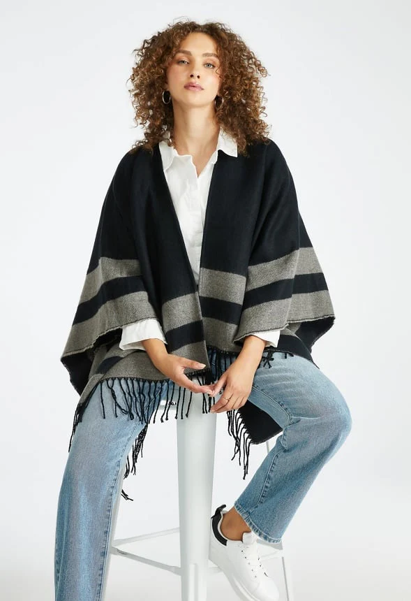 Striped Edge Ruana - Image 3