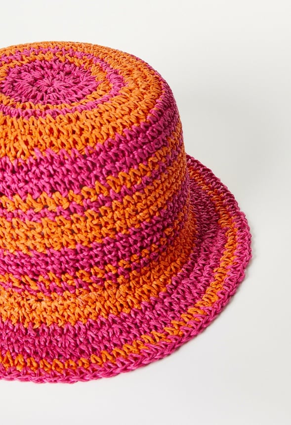 Striped Raffia Crochet Hat - Image 3