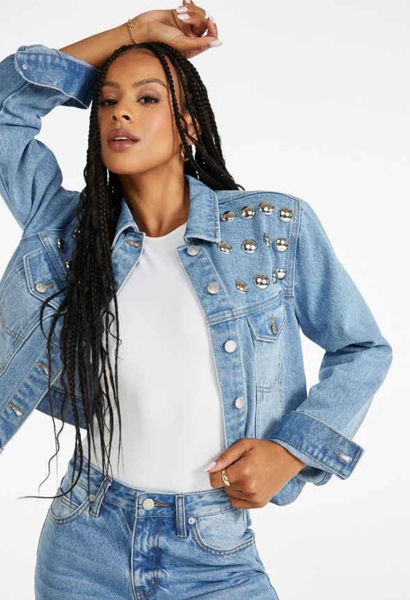 Studded Trucker Denim Jacket - Image 3