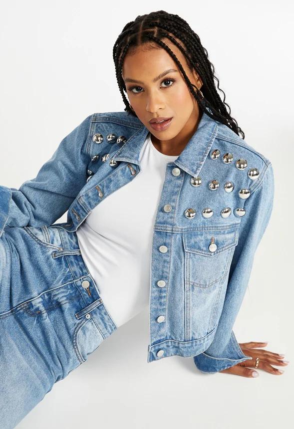Studded Trucker Denim Jacket - Image 4