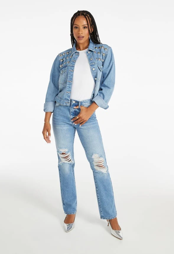 Studded Trucker Denim Jacket - Image 5