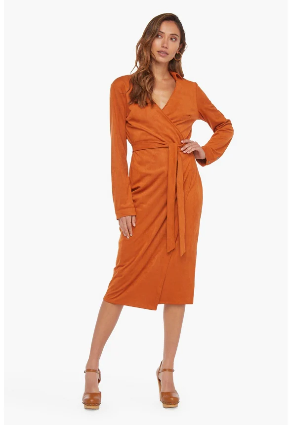 Faux Suede Midi Shirt Dress