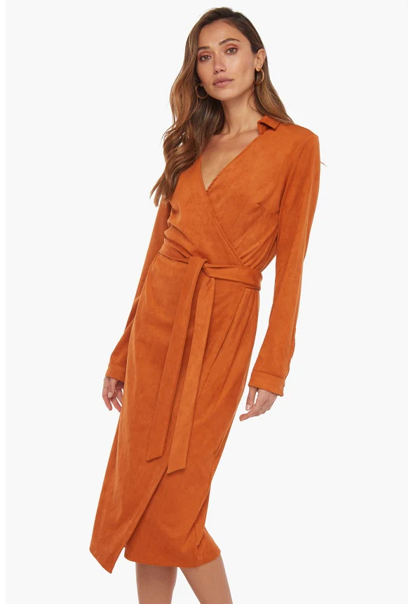 Faux Suede Midi Shirt Dress - Image 2