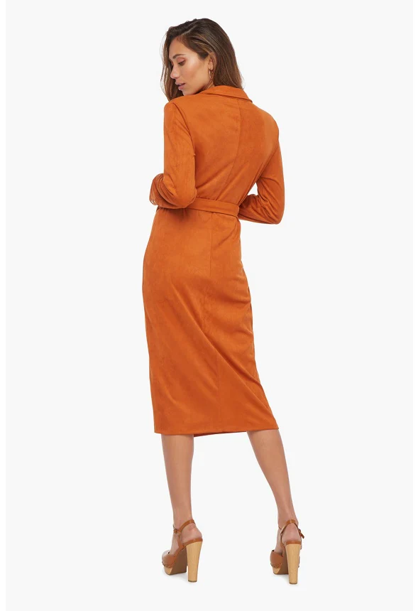 Faux Suede Midi Shirt Dress - Image 3