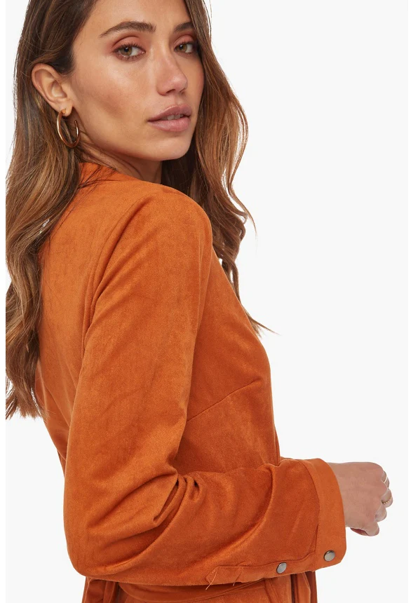 Faux Suede Midi Shirt Dress - Image 4