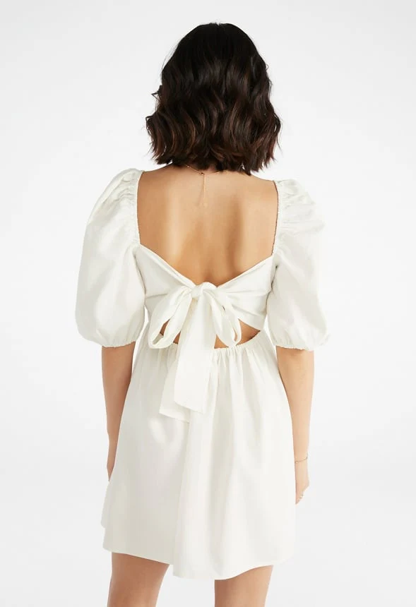 Summer Linen Mini Puff Sleeve Dress - Image 2