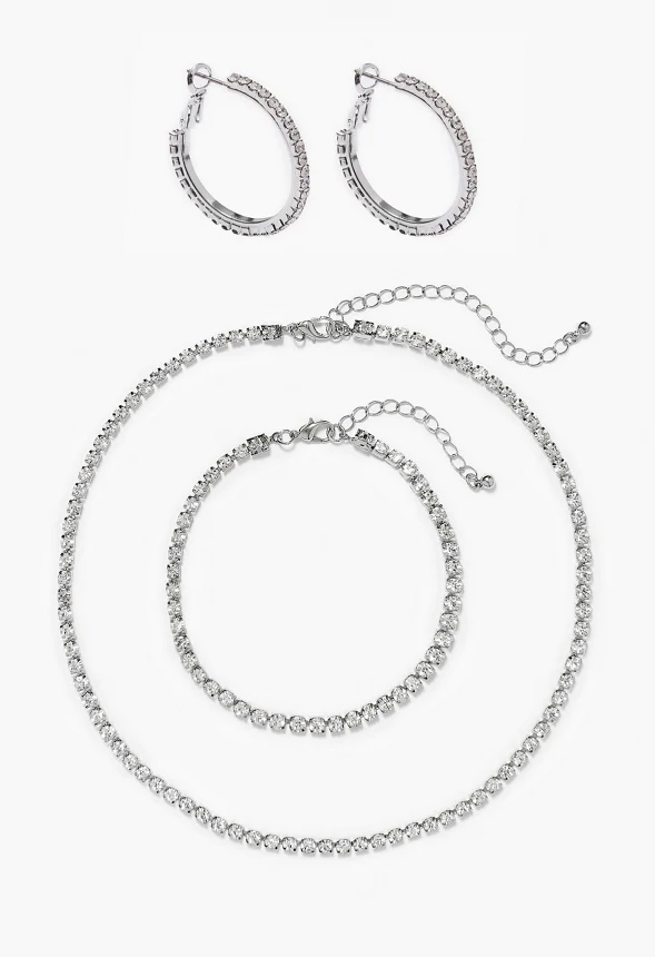 Talia Rhinestone Hoop Earring Bracelet And Necklace Set