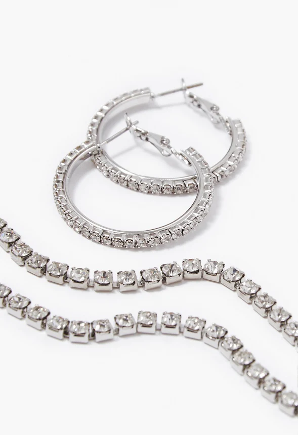 Talia Rhinestone Hoop Earring Bracelet And Necklace Set - Image 2