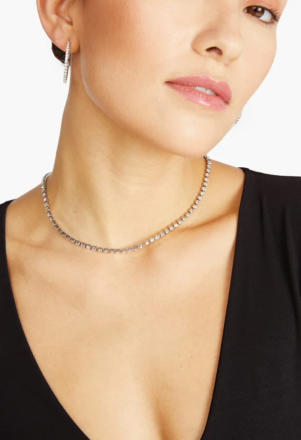 Talia Rhinestone Hoop Earring Bracelet And Necklace Set - Image 3